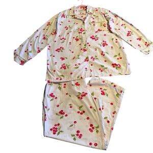 Studio Valerie Steven’s White Red Cotton Women’s Pajama Set Cherries Size L